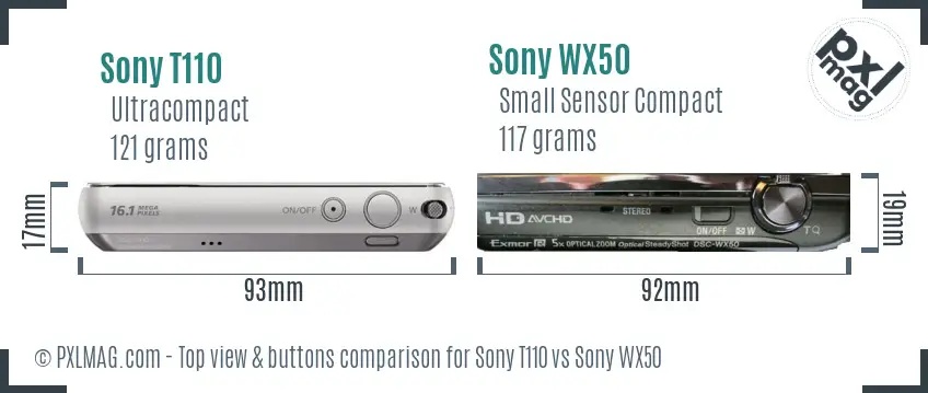 Sony T110 vs Sony WX50 top view buttons comparison