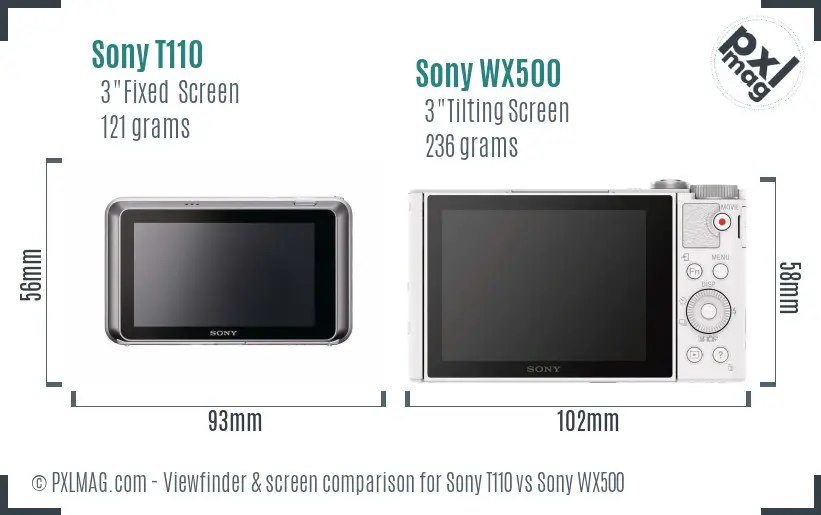 Sony T110 vs Sony WX500 Screen and Viewfinder comparison