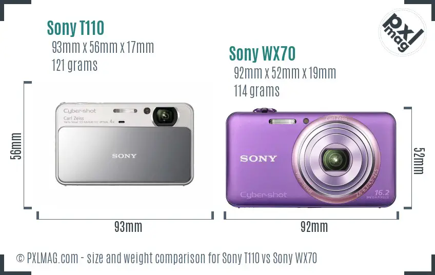Sony T110 vs Sony WX70 size comparison