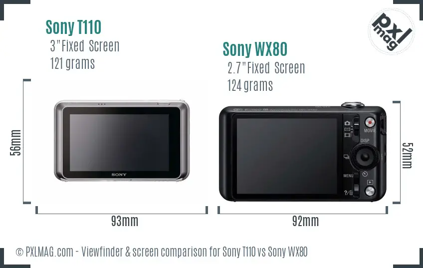Sony T110 vs Sony WX80 Screen and Viewfinder comparison