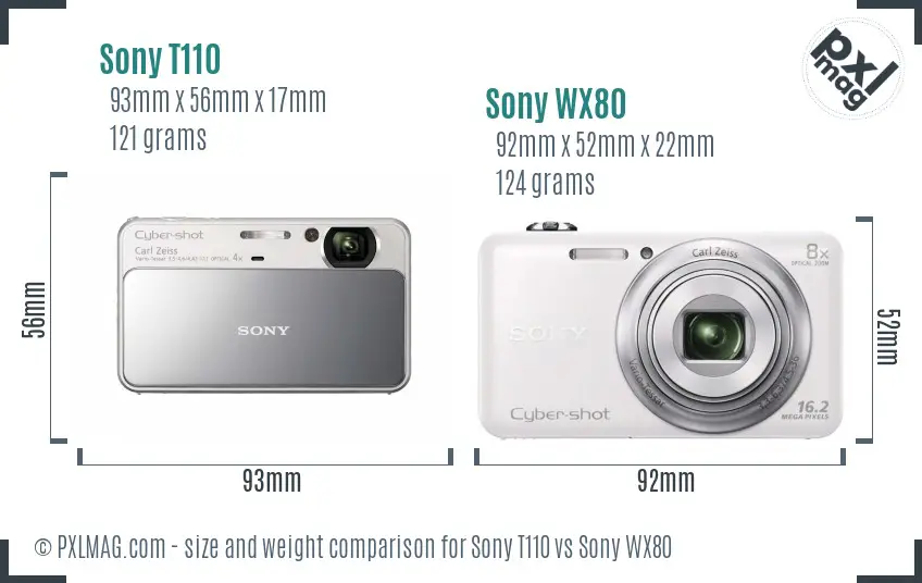 Sony T110 vs Sony WX80 size comparison