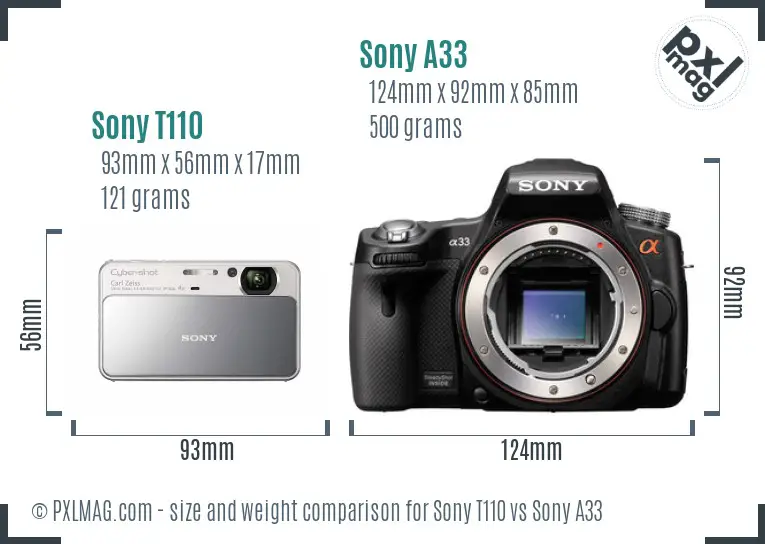 Sony T110 vs Sony A33 size comparison