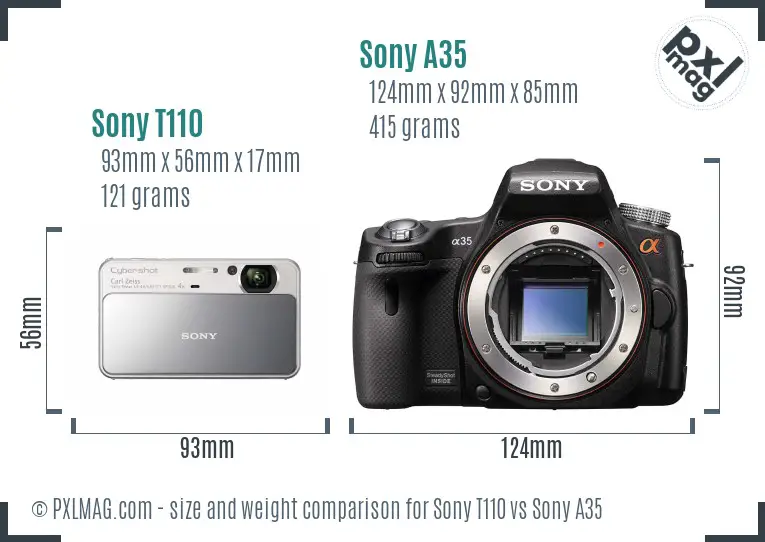 Sony T110 vs Sony A35 size comparison