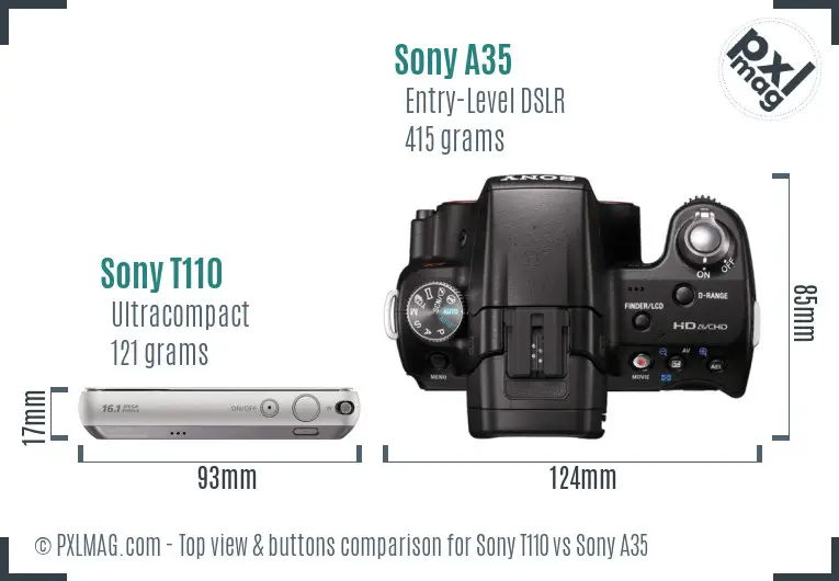 Sony T110 vs Sony A35 top view buttons comparison