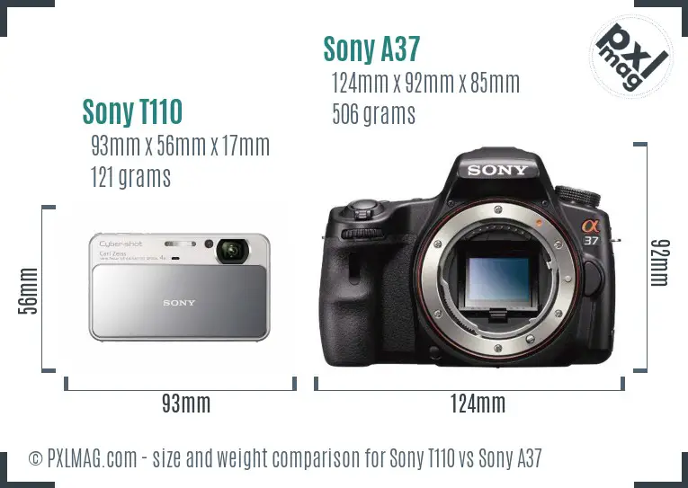 Sony T110 vs Sony A37 size comparison
