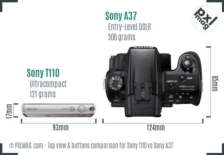Sony T110 vs Sony A37 top view buttons comparison