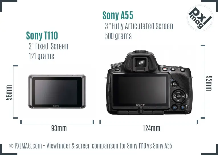 Sony T110 vs Sony A55 Screen and Viewfinder comparison