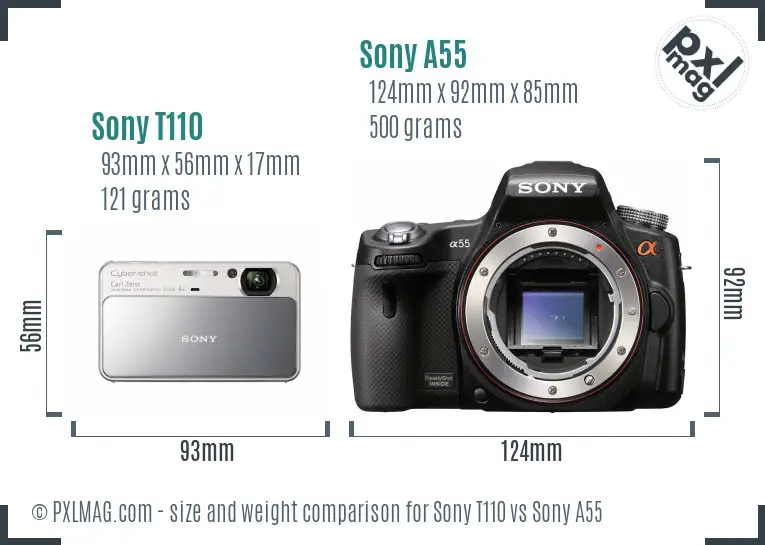 Sony T110 vs Sony A55 size comparison