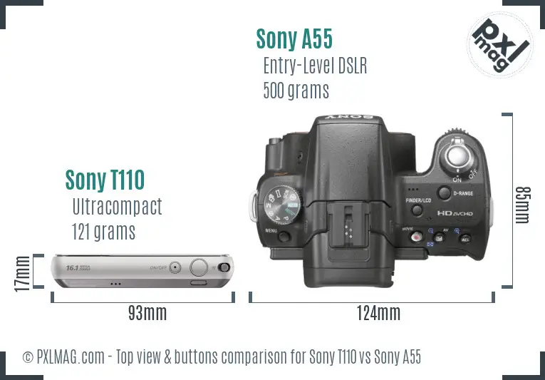 Sony T110 vs Sony A55 top view buttons comparison