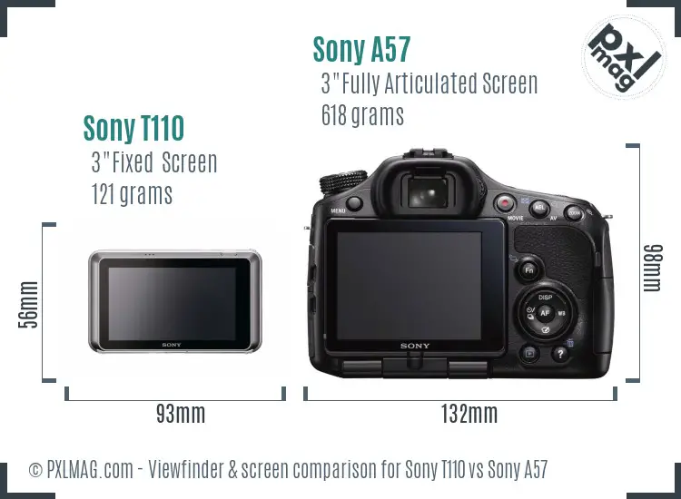 Sony T110 vs Sony A57 Screen and Viewfinder comparison