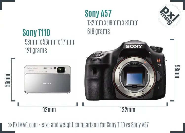 Sony T110 vs Sony A57 size comparison