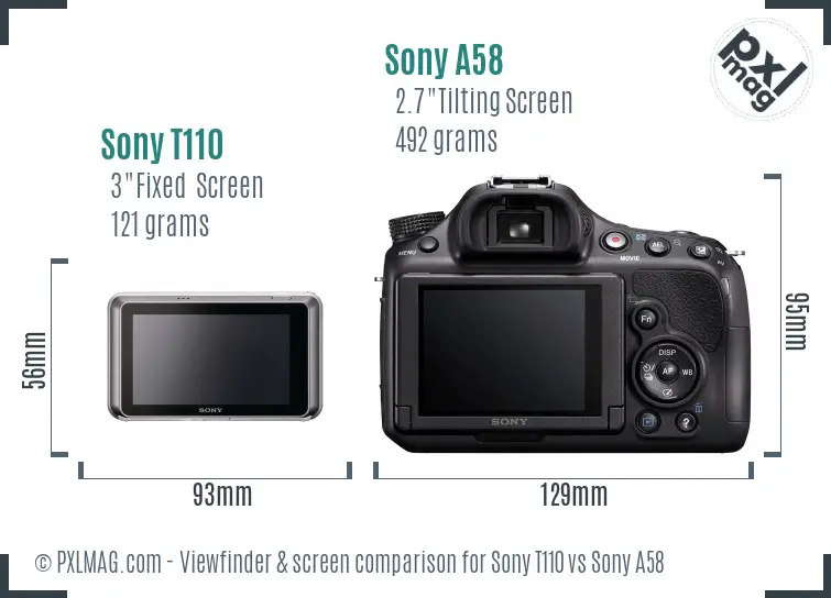 Sony T110 vs Sony A58 Screen and Viewfinder comparison