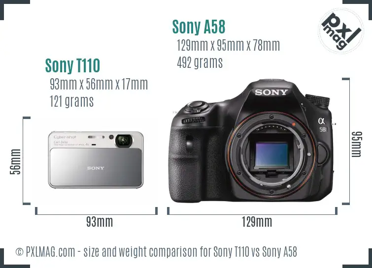 Sony T110 vs Sony A58 size comparison