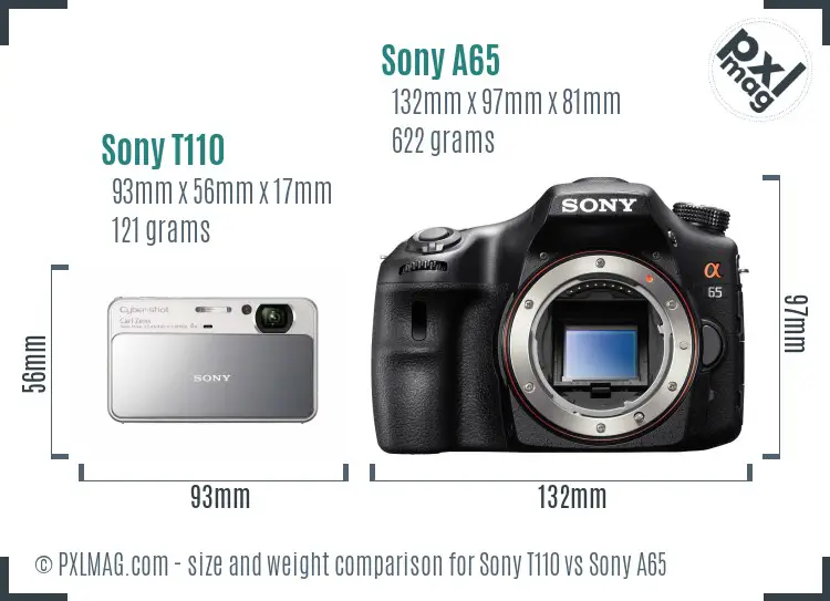 Sony T110 vs Sony A65 size comparison