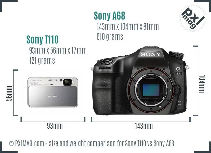 Sony T110 vs Sony A68 size comparison