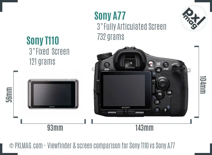 Sony T110 vs Sony A77 Screen and Viewfinder comparison