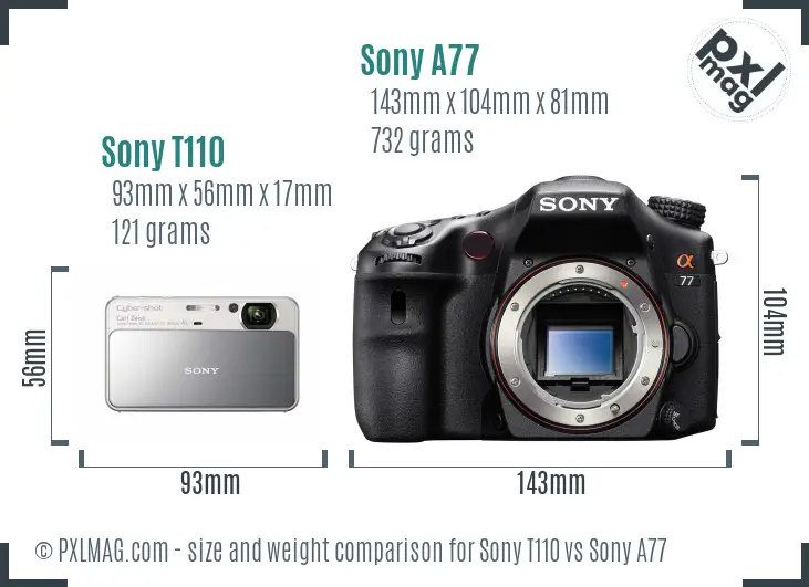 Sony T110 vs Sony A77 size comparison