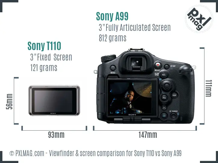 Sony T110 vs Sony A99 Screen and Viewfinder comparison