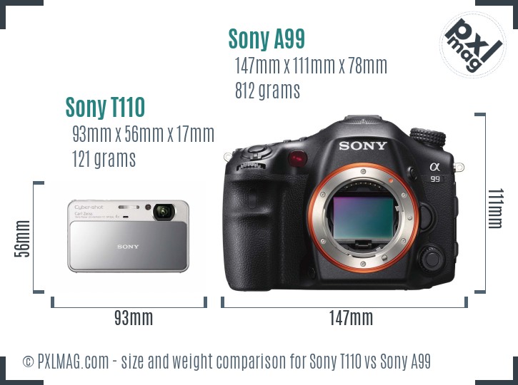 Sony T110 vs Sony A99 size comparison