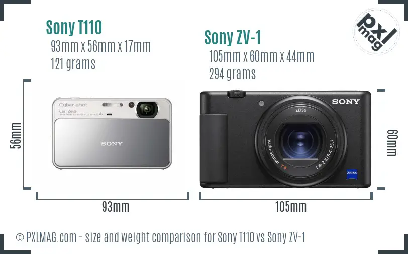 Sony T110 vs Sony ZV-1 size comparison
