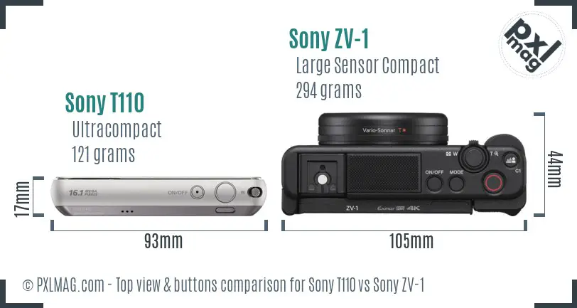 Sony T110 vs Sony ZV-1 top view buttons comparison