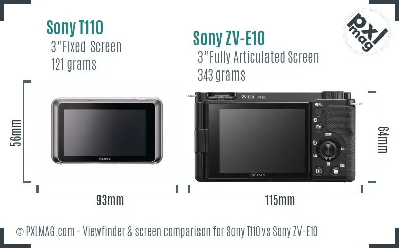 Sony T110 vs Sony ZV-E10 Screen and Viewfinder comparison Sony T110 vs Sony ZV-E10 Screen and Viewfinder comparison