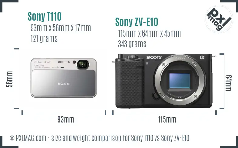 Sony T110 vs Sony ZV-E10 size comparison Sony T110 vs Sony ZV-E10 size comparison