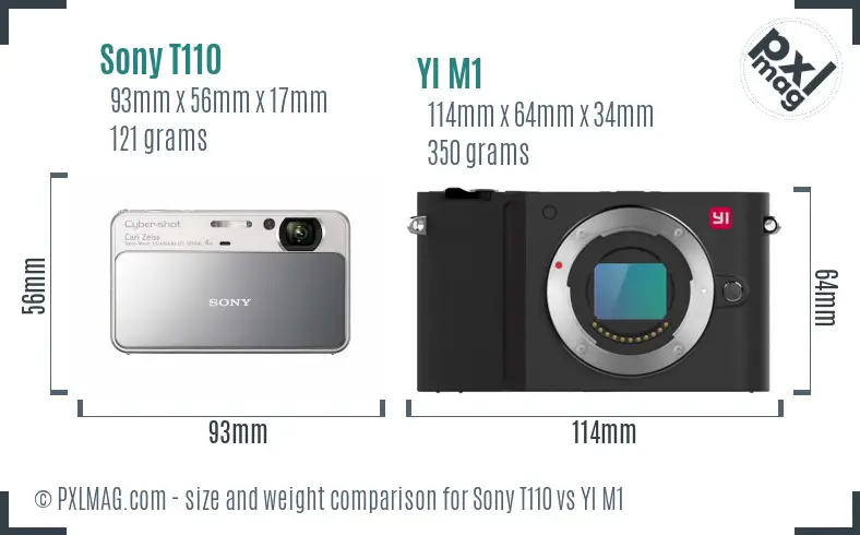 Sony T110 vs YI M1 size comparison