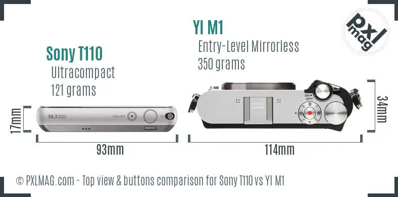 Sony T110 vs YI M1 top view buttons comparison