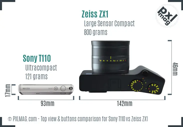 Sony T110 vs Zeiss ZX1 top view buttons comparison