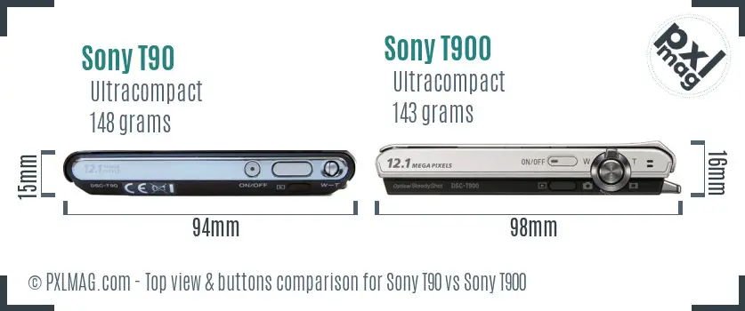 Sony T90 vs Sony T900 top view buttons comparison