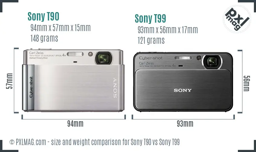 Sony T90 vs Sony T99 size comparison