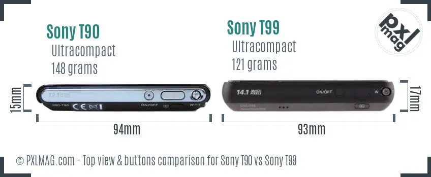 Sony T90 vs Sony T99 top view buttons comparison