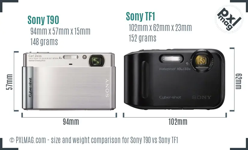 Sony T90 vs Sony TF1 size comparison
