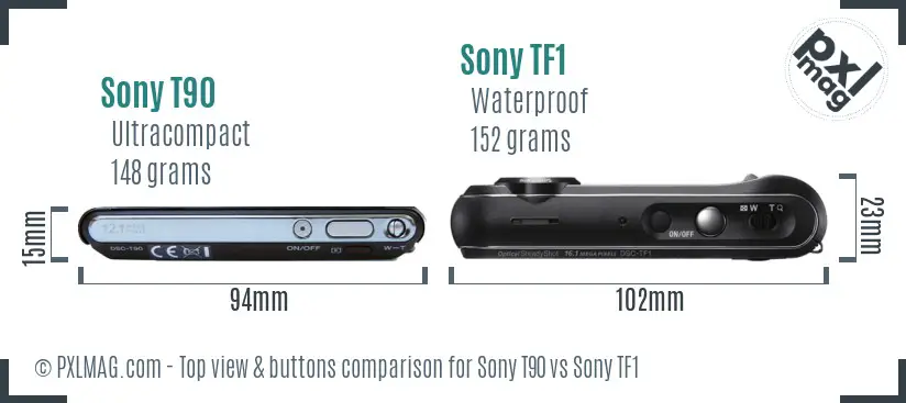 Sony T90 vs Sony TF1 top view buttons comparison