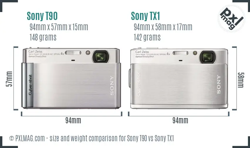Sony T90 vs Sony TX1 size comparison
