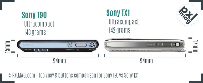 Sony T90 vs Sony TX1 top view buttons comparison