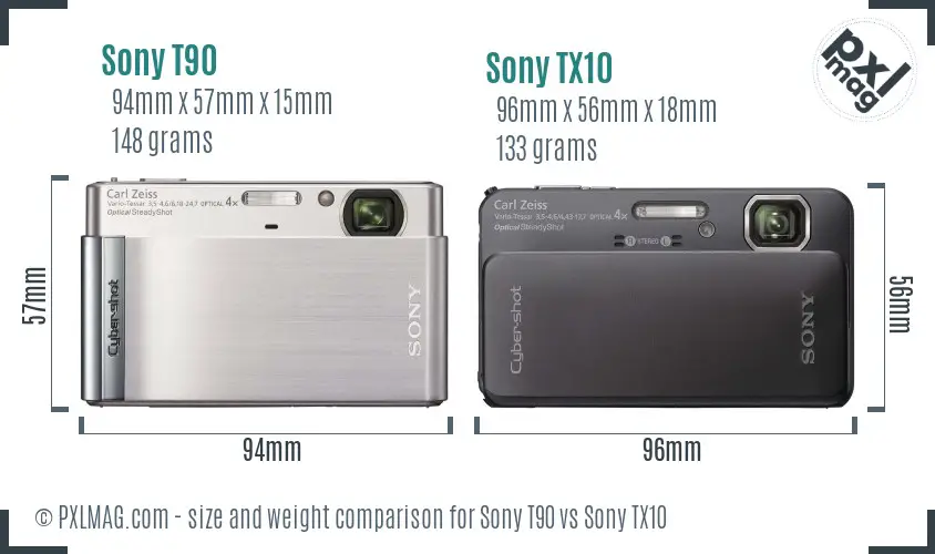 Sony T90 vs Sony TX10 size comparison