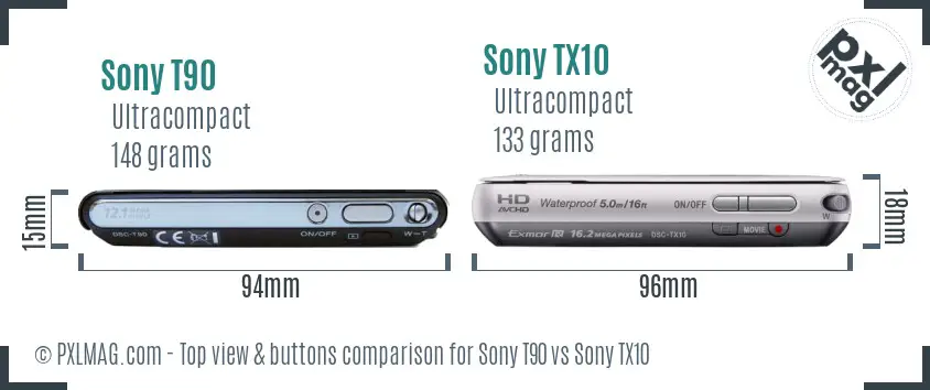 Sony T90 vs Sony TX10 top view buttons comparison