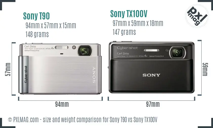 Sony T90 vs Sony TX100V size comparison