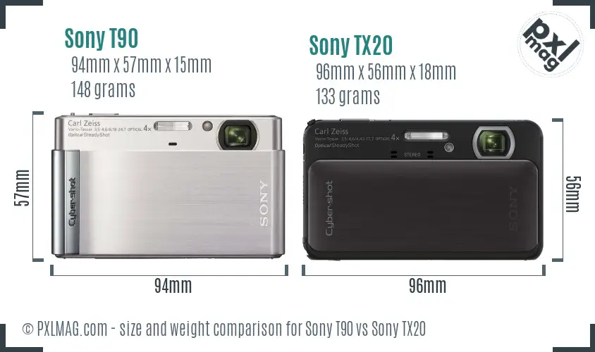 Sony T90 vs Sony TX20 size comparison