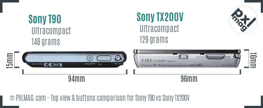 Sony T90 vs Sony TX200V top view buttons comparison