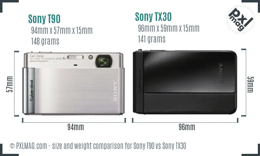 Sony T90 vs Sony TX30 size comparison