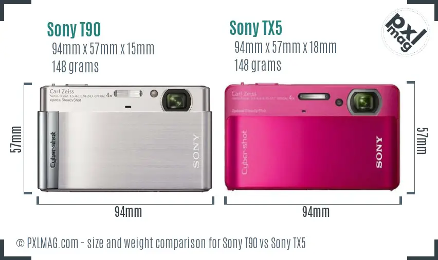 Sony T90 vs Sony TX5 size comparison