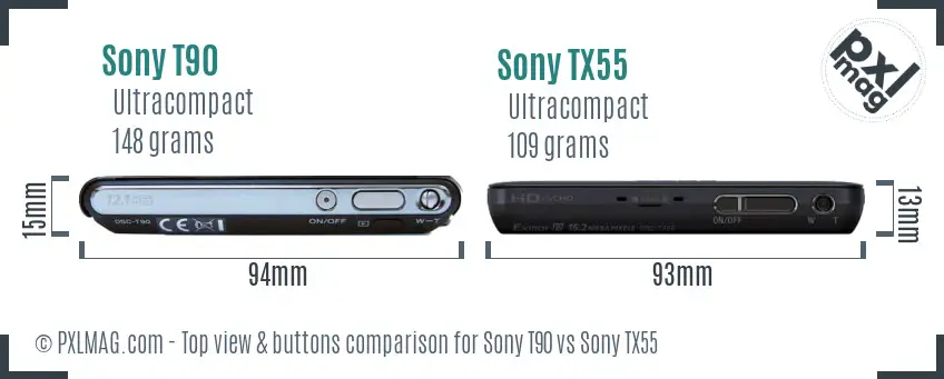 Sony T90 vs Sony TX55 top view buttons comparison