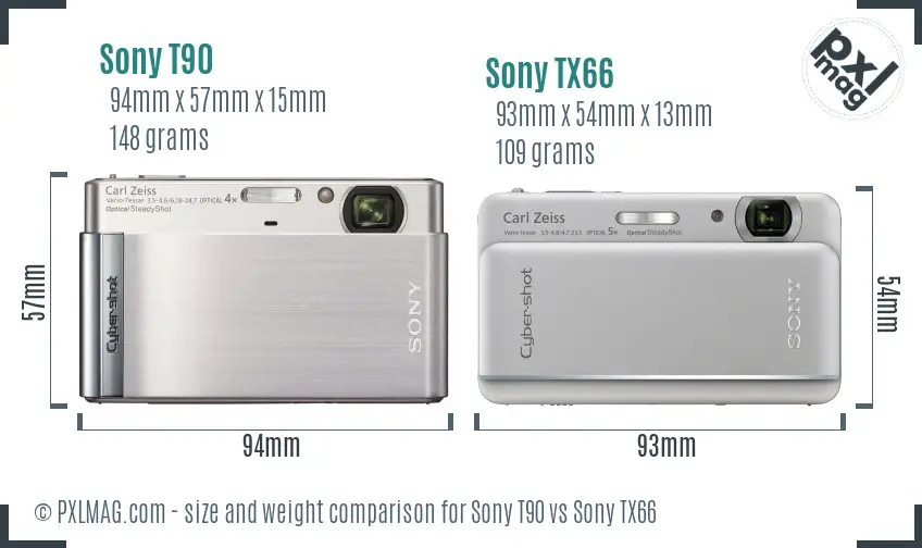 Sony T90 vs Sony TX66 size comparison