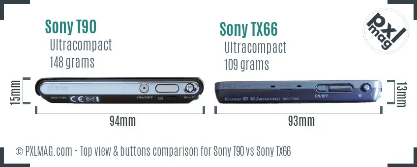 Sony T90 vs Sony TX66 top view buttons comparison