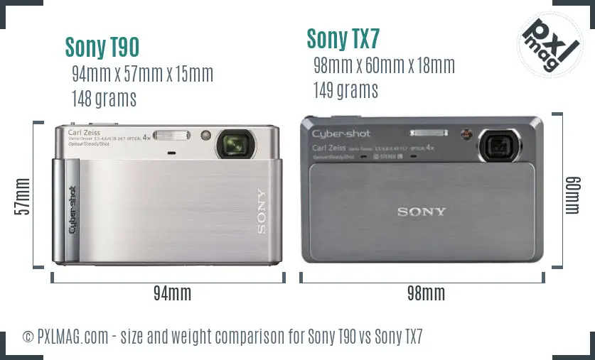 Sony T90 vs Sony TX7 size comparison