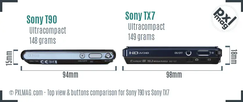 Sony T90 vs Sony TX7 top view buttons comparison