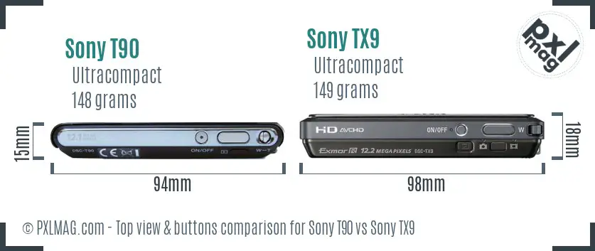 Sony T90 vs Sony TX9 top view buttons comparison